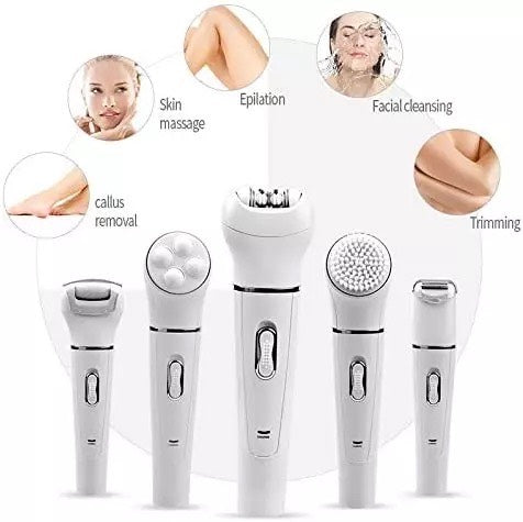 5 in 1 Ultimate Beauty Kit: Epilator, Facial Cleansing Brush, Body Hair Removal, Bikini Trimmer and Eyebrow Razor SHOP OBAA 